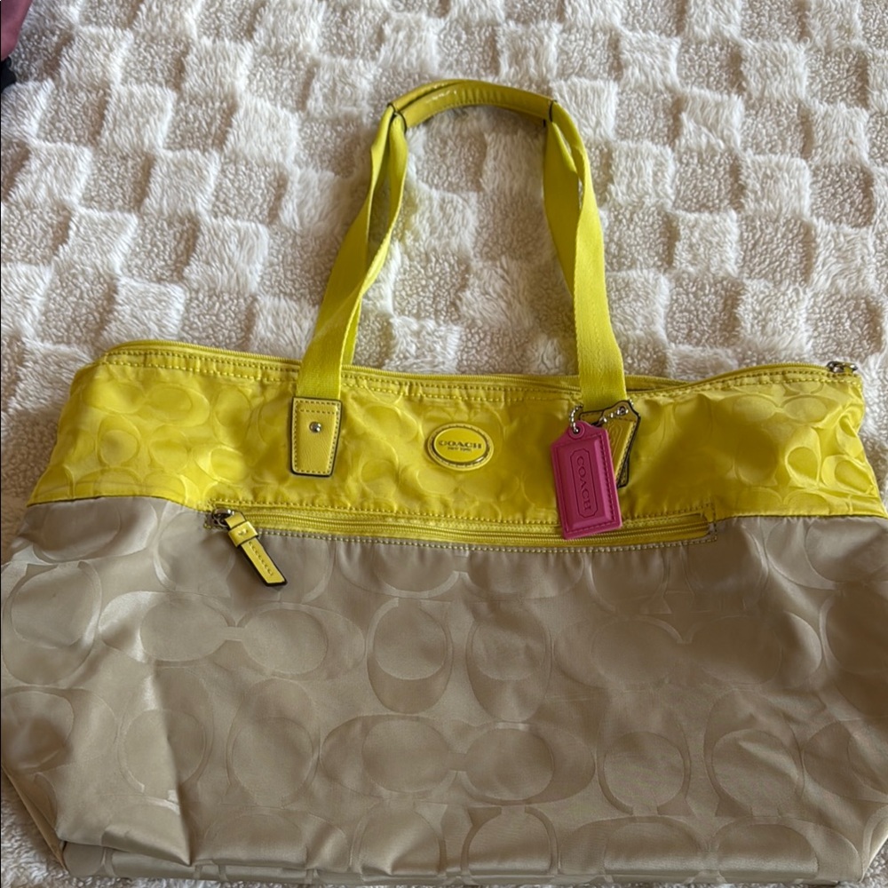 Coach Yellow and Cream Signature Tote Bag